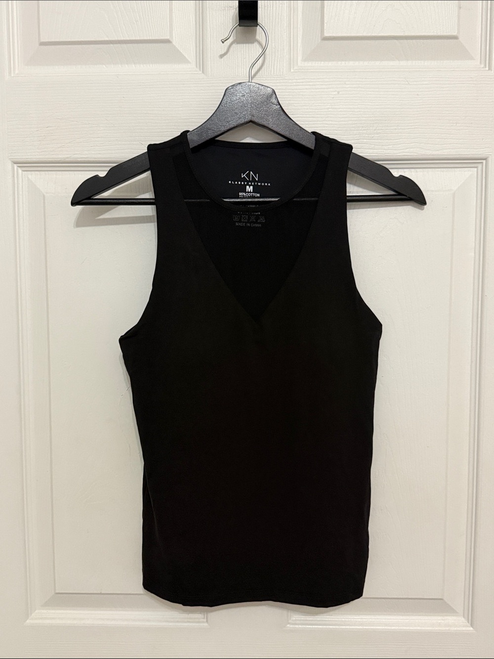 Klassy Network women’s Black sleeveless vneck top with mesh detail
